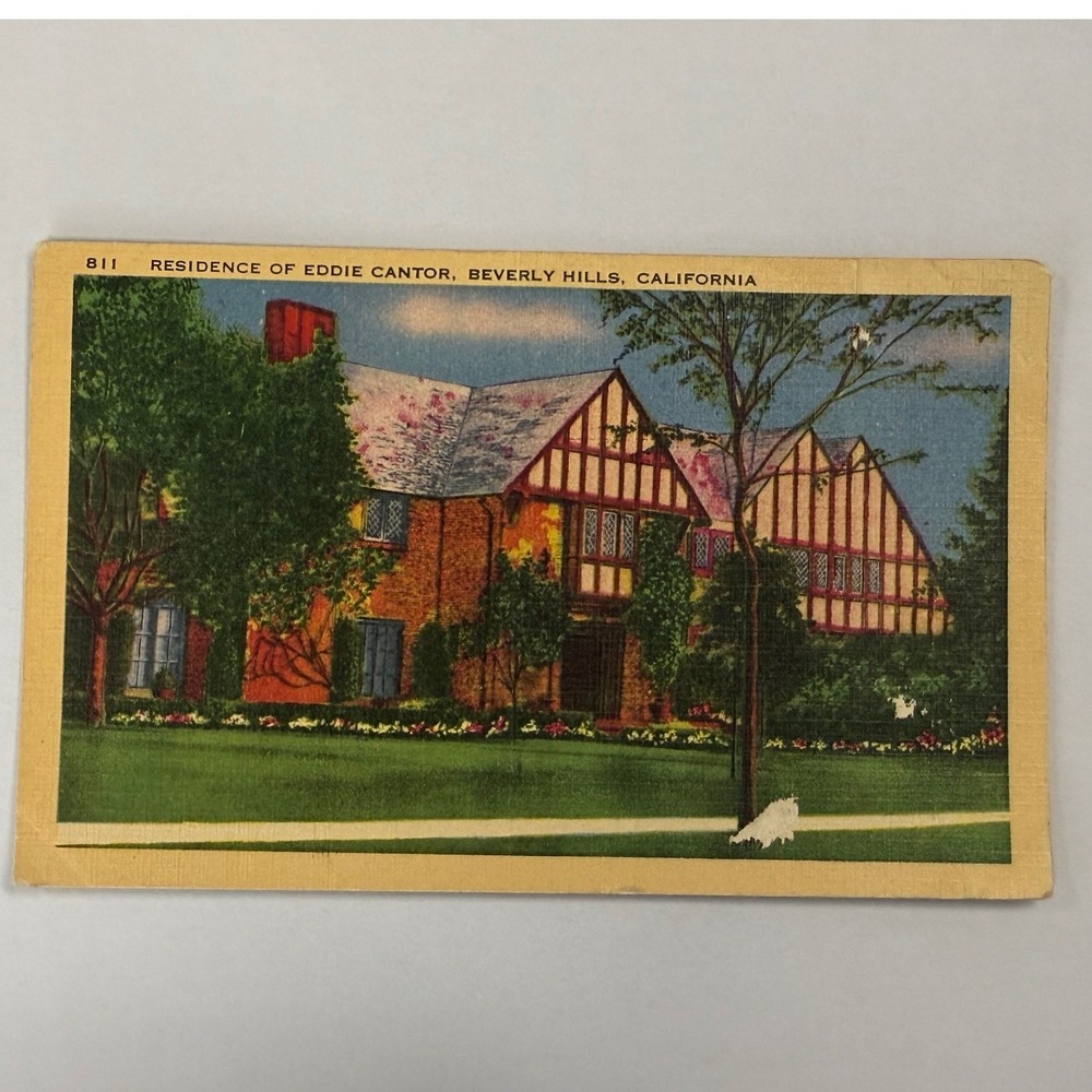 Vintage Eddie Cantor Residence Beverly Hills CA Linen Postcard 811 Longshaw Co